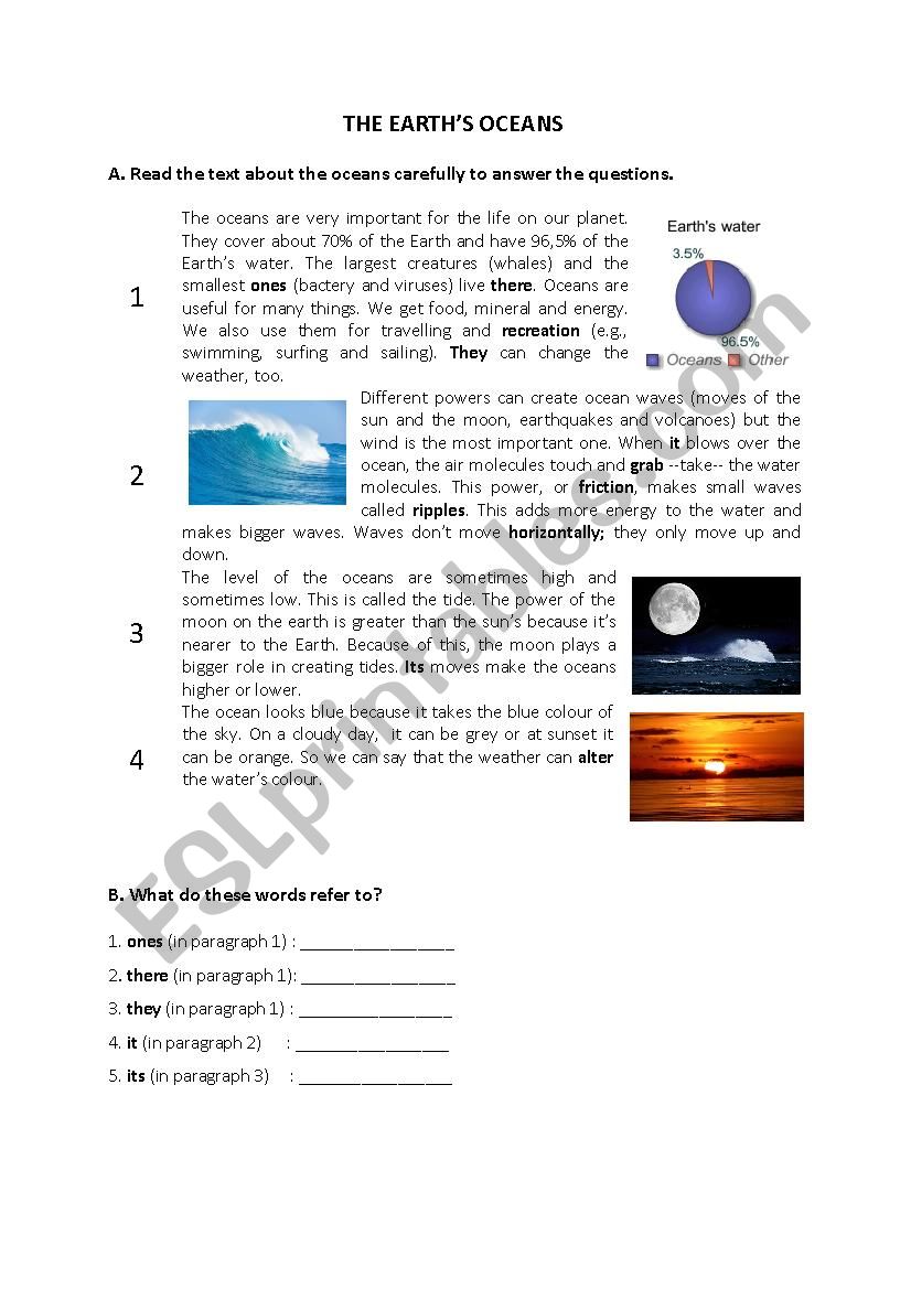 The Earths Oceans worksheet