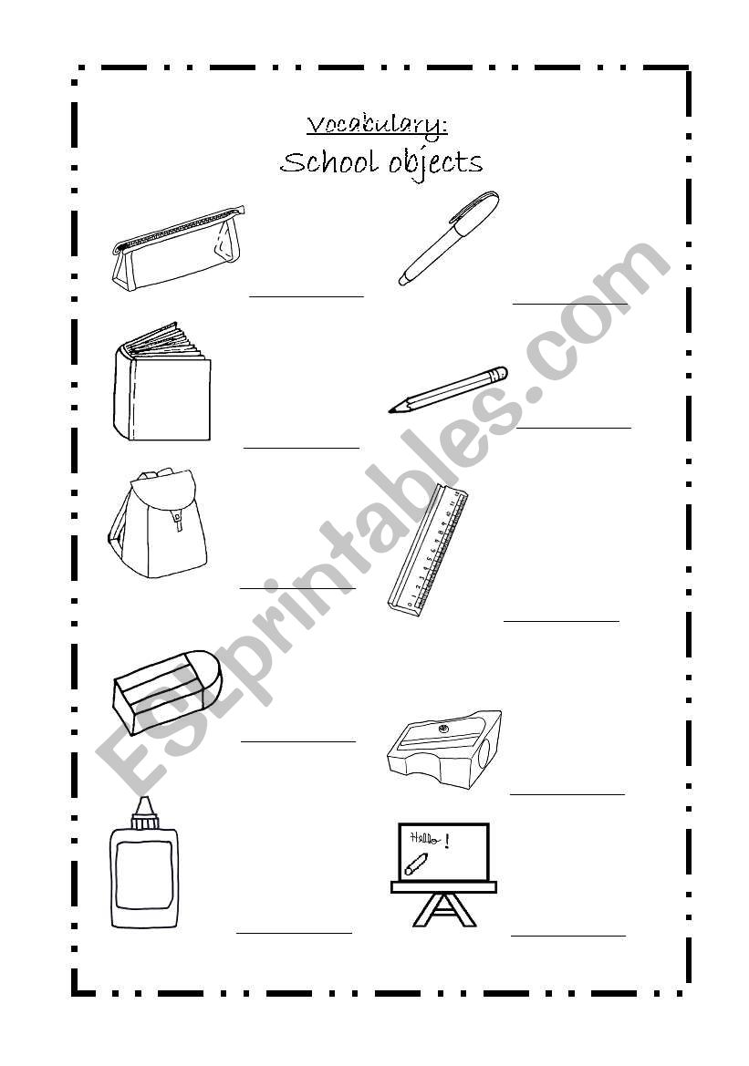 school objects worksheet