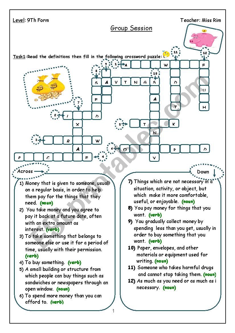 9th form Group Session worksheet