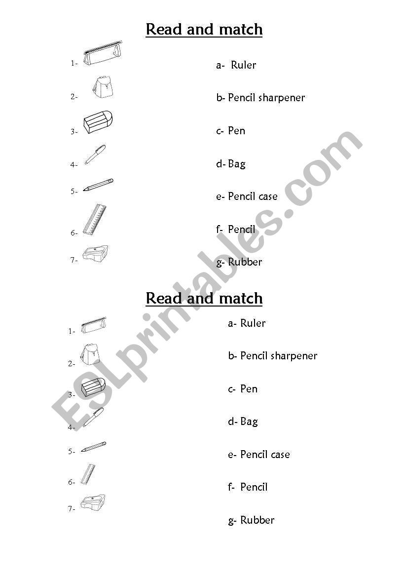 school objects worksheet