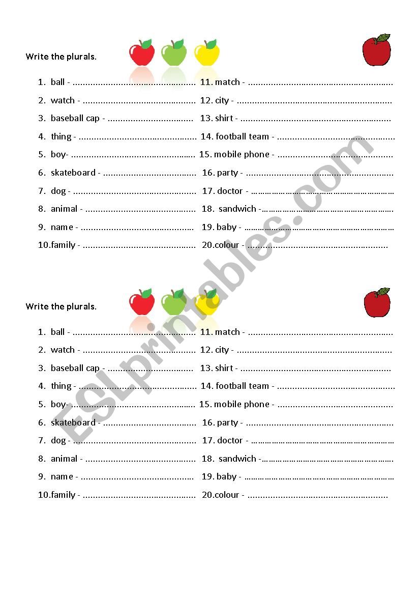 Plurals worksheet