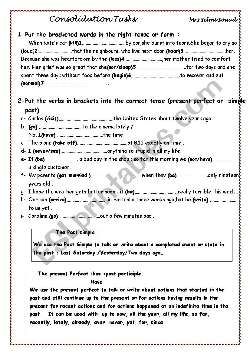   Consolidation Tasks  worksheet