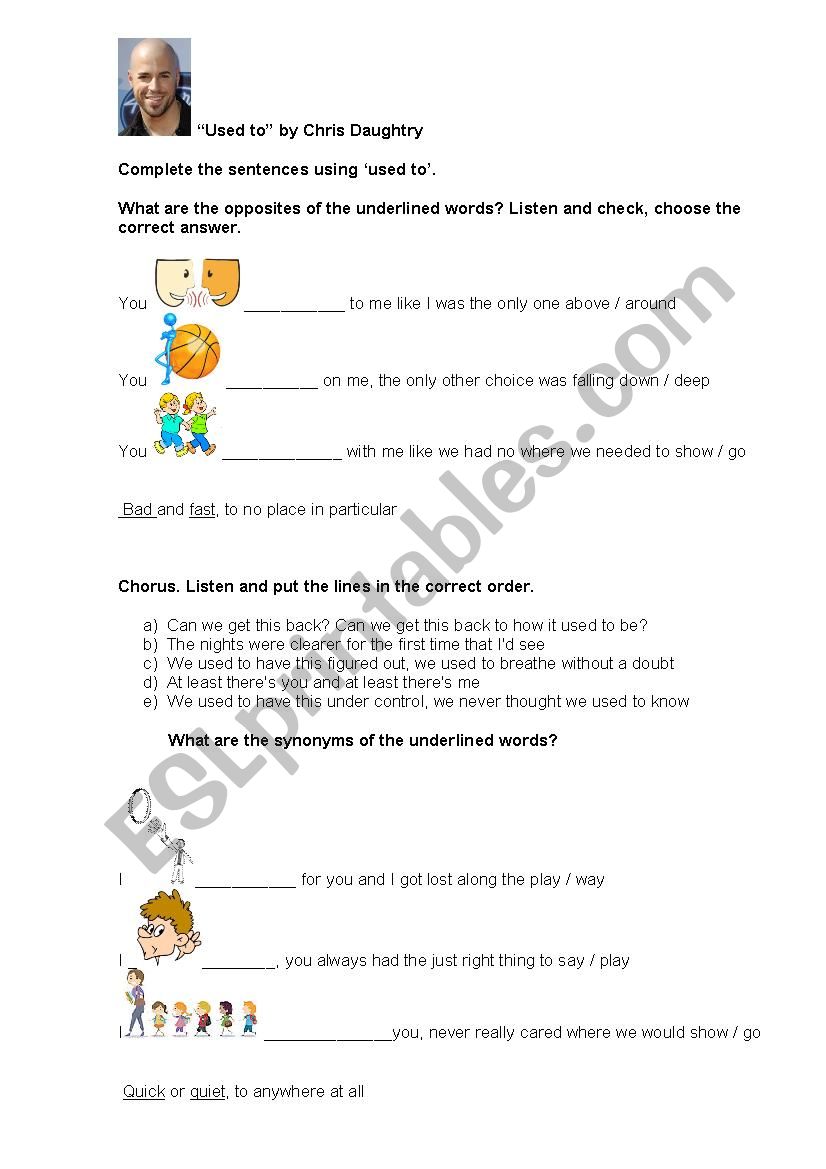 Used to by Chris Daughtry worksheet