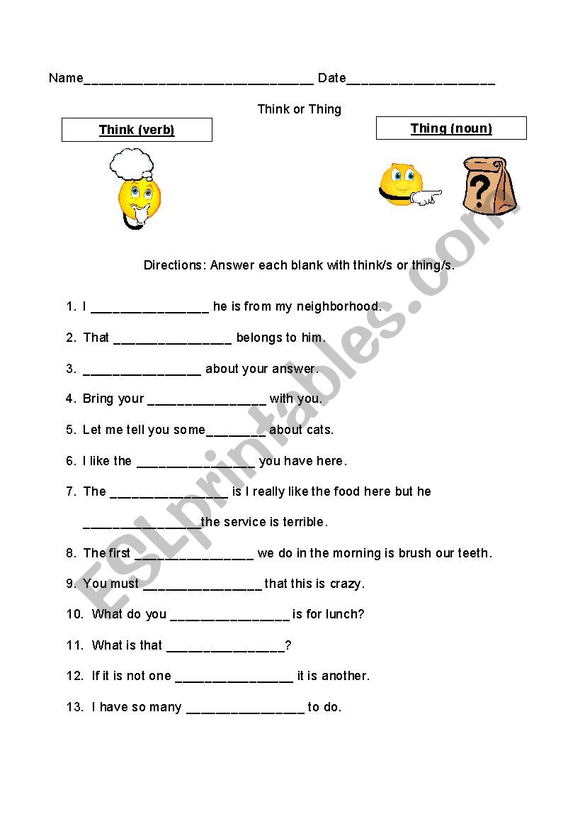 Think or Thing worksheet