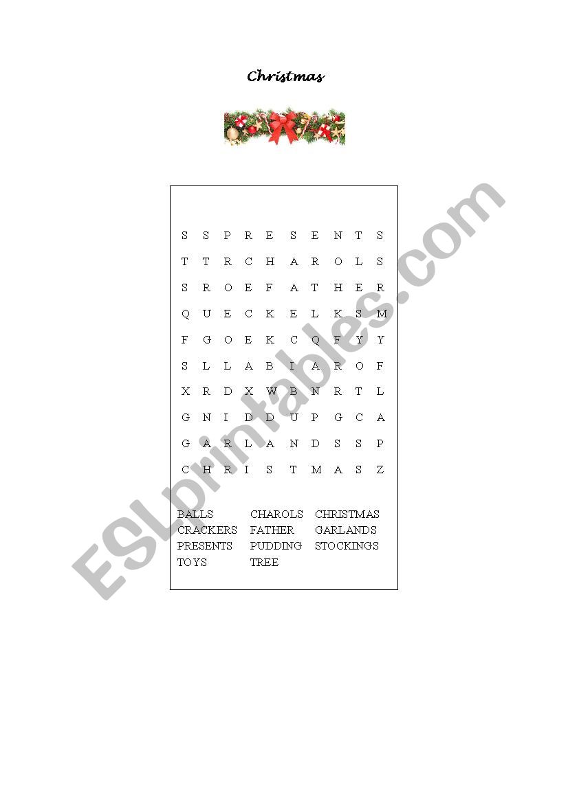 Christmas puzzle words worksheet