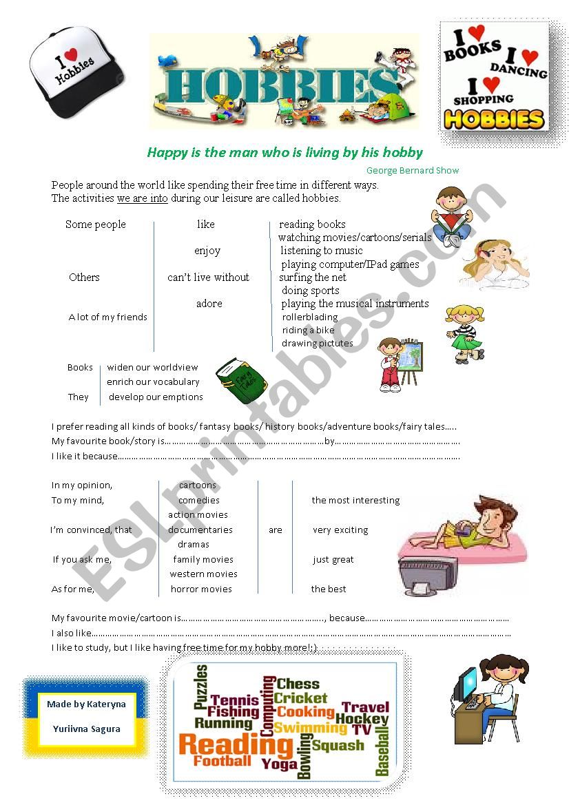 Hobbies topic worksheet