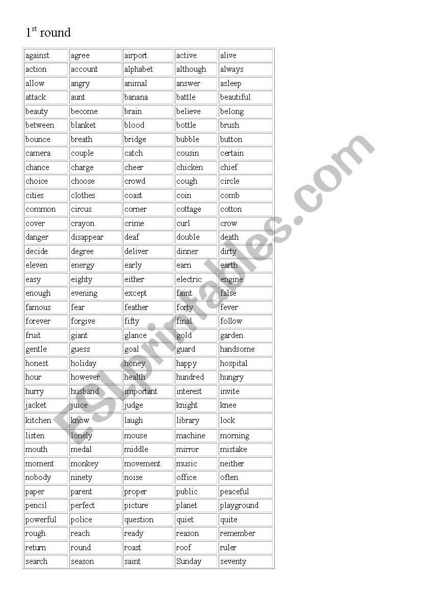 spelling bee word list worksheet