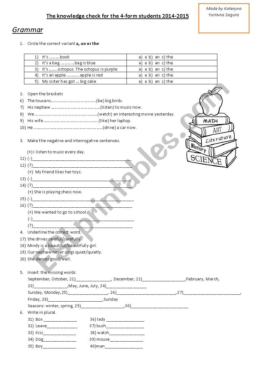 The knowledge check for the 4-form students 