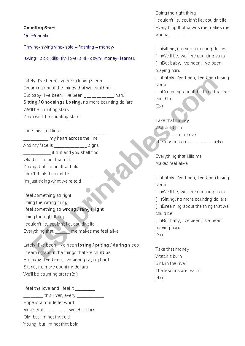 Counting Stars worksheet