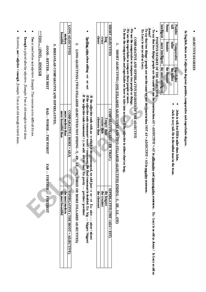 adjective degrees worksheet