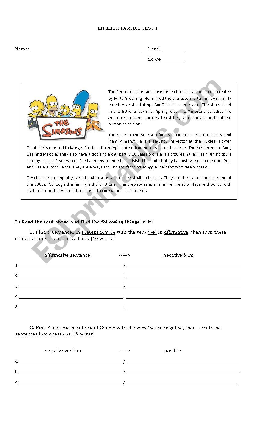 Verb to be with The Simpsons worksheet