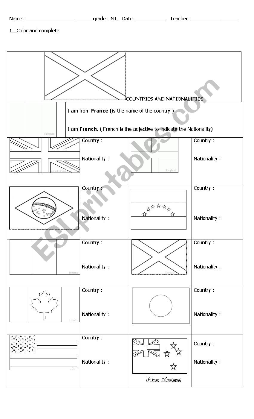 countries and nationalities worksheet