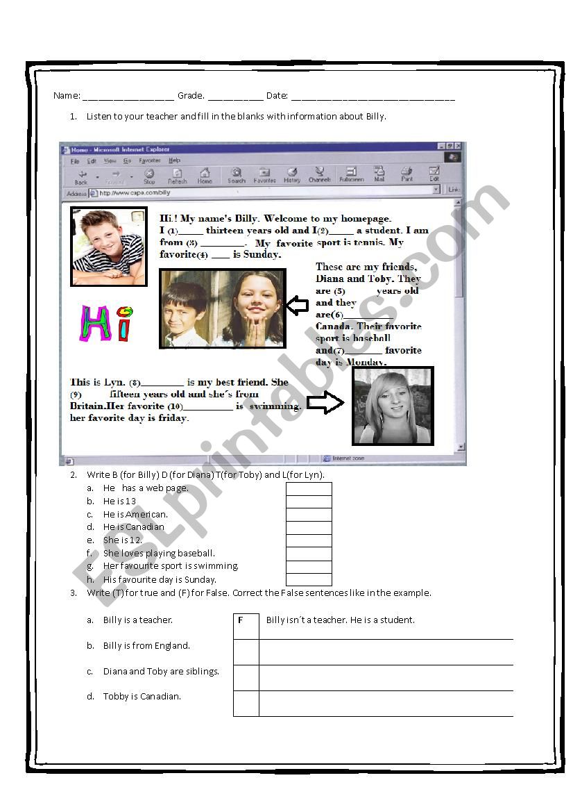   Billys  webpage  worksheet