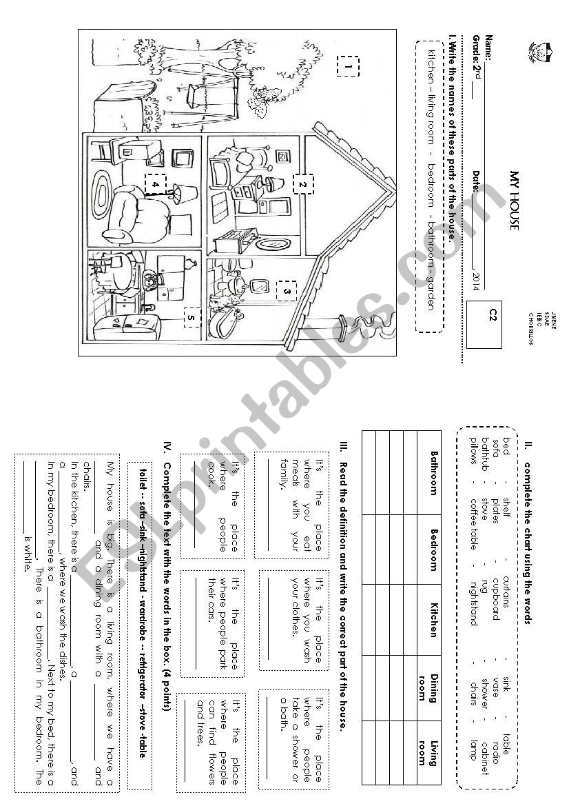 parts of the house worksheet