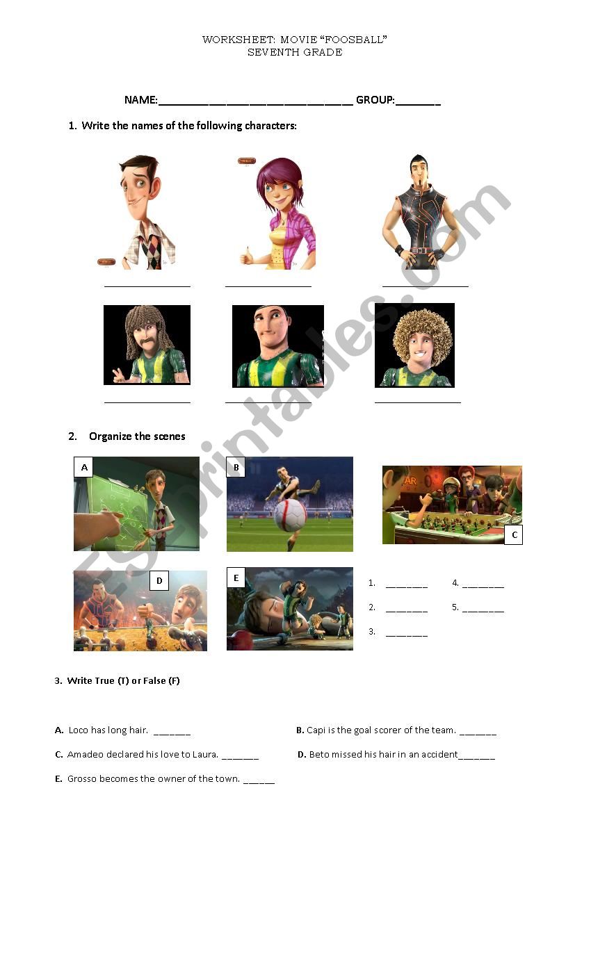 Movie Worksheet Footsall worksheet