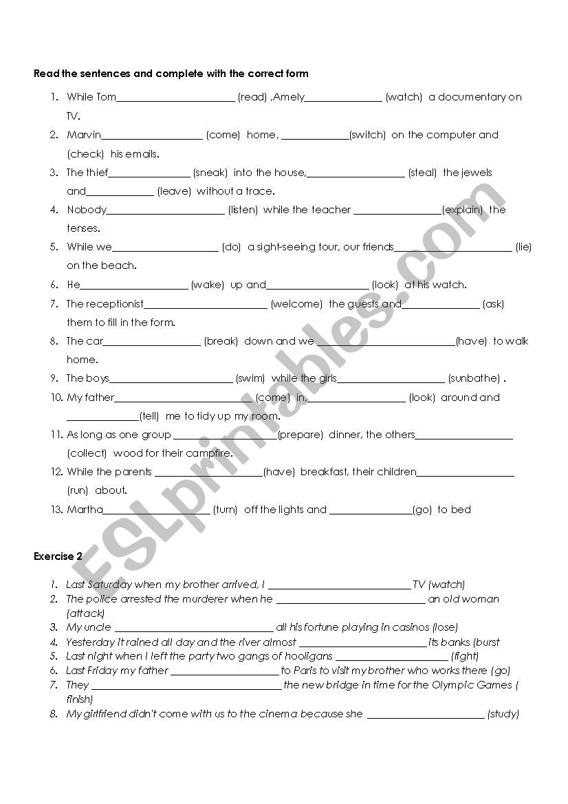 Past Simple and Continuous worksheet
