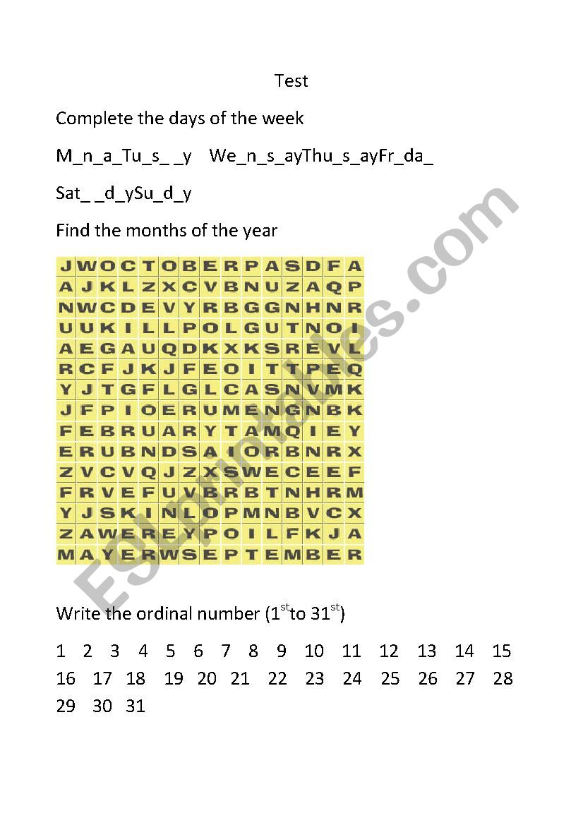 TEST worksheet