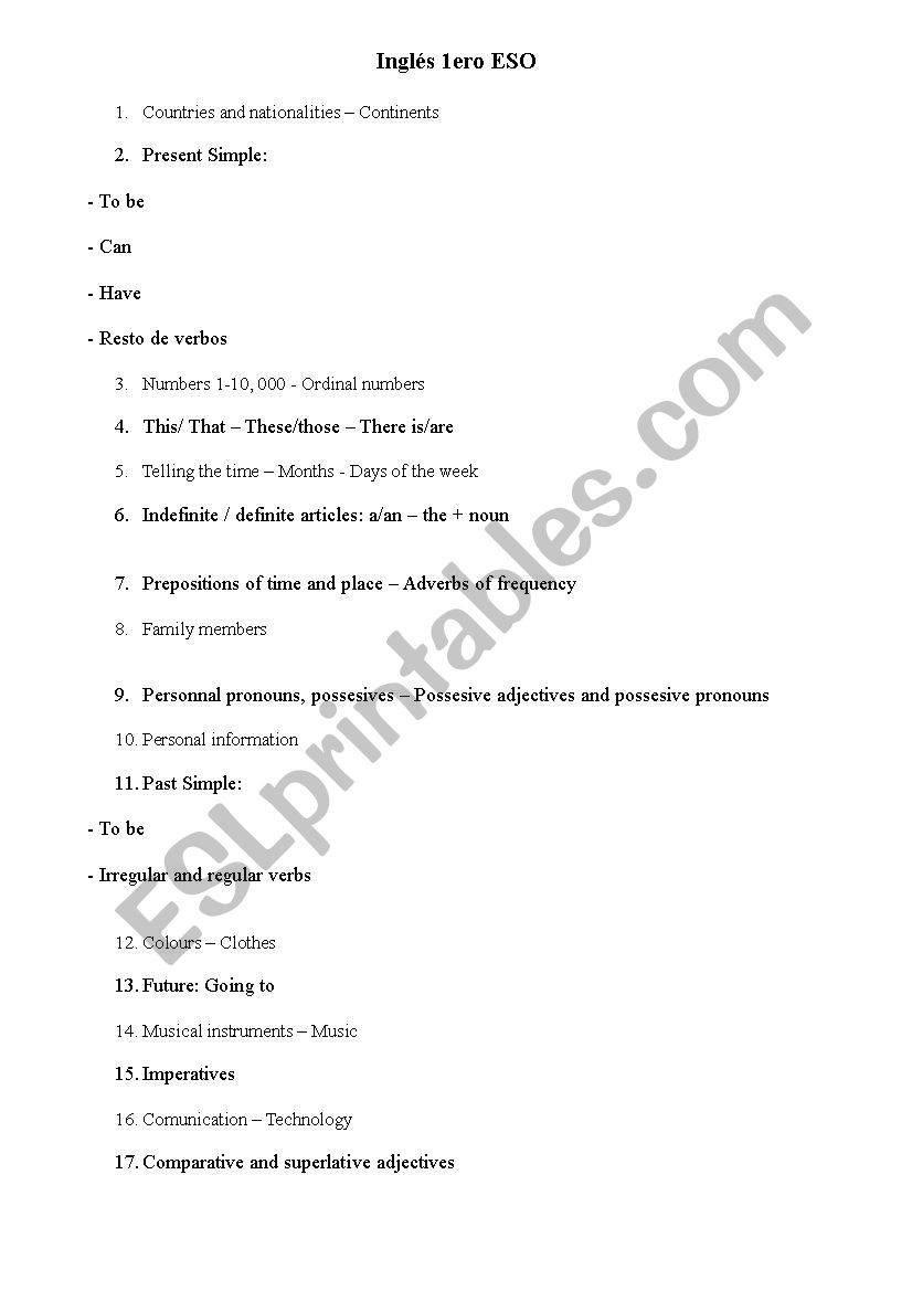 Repaso Temario Primero ESO worksheet