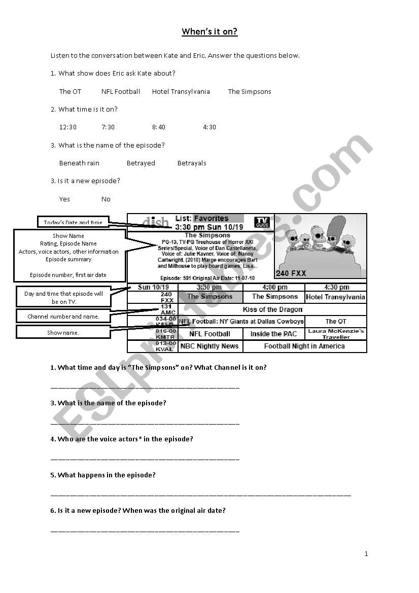 Whats on TV? worksheet