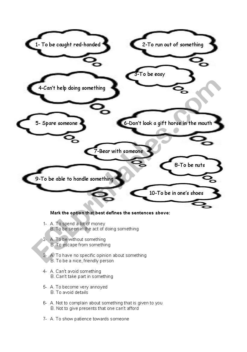 Idiomatic Expressions worksheet