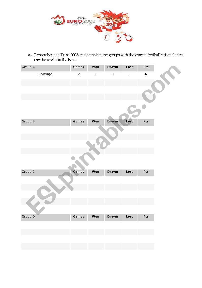 Euro 2008 worksheet