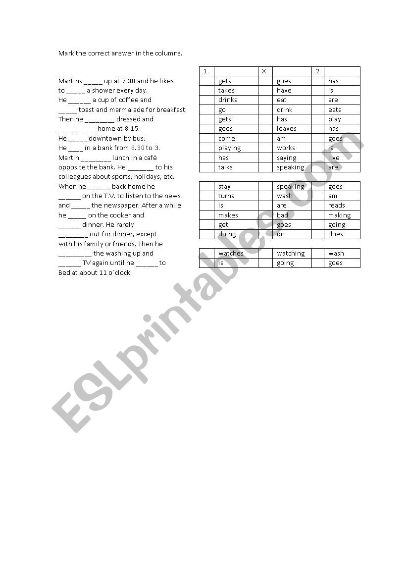 Simple Present Lottery Game worksheet