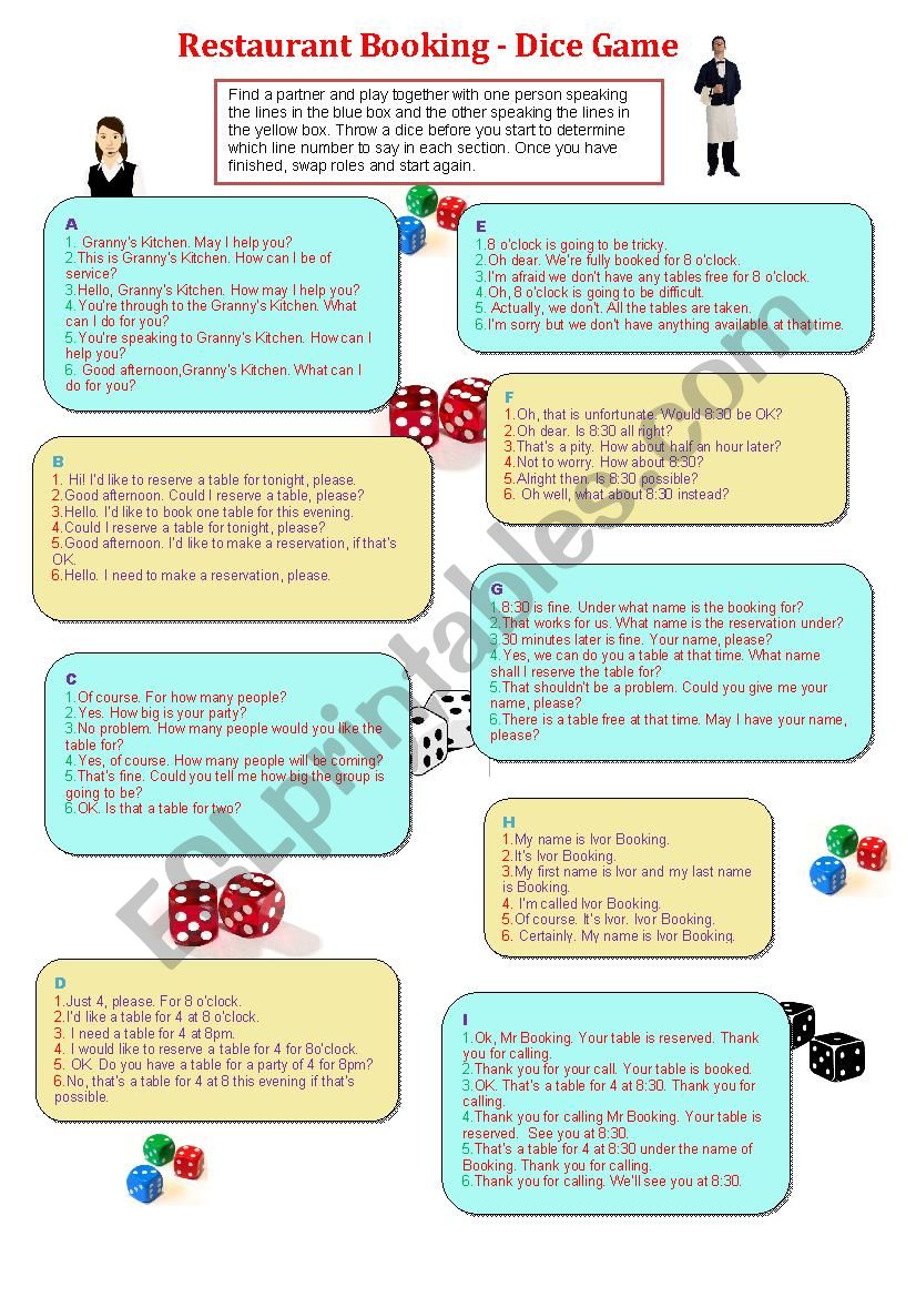 Restaurant Booking Game and Role-Play