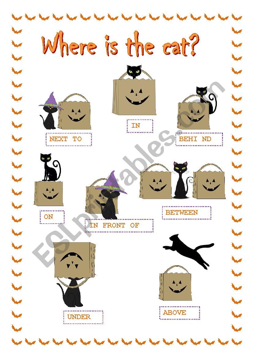 Halloween prepositions ***Where is the cat?***