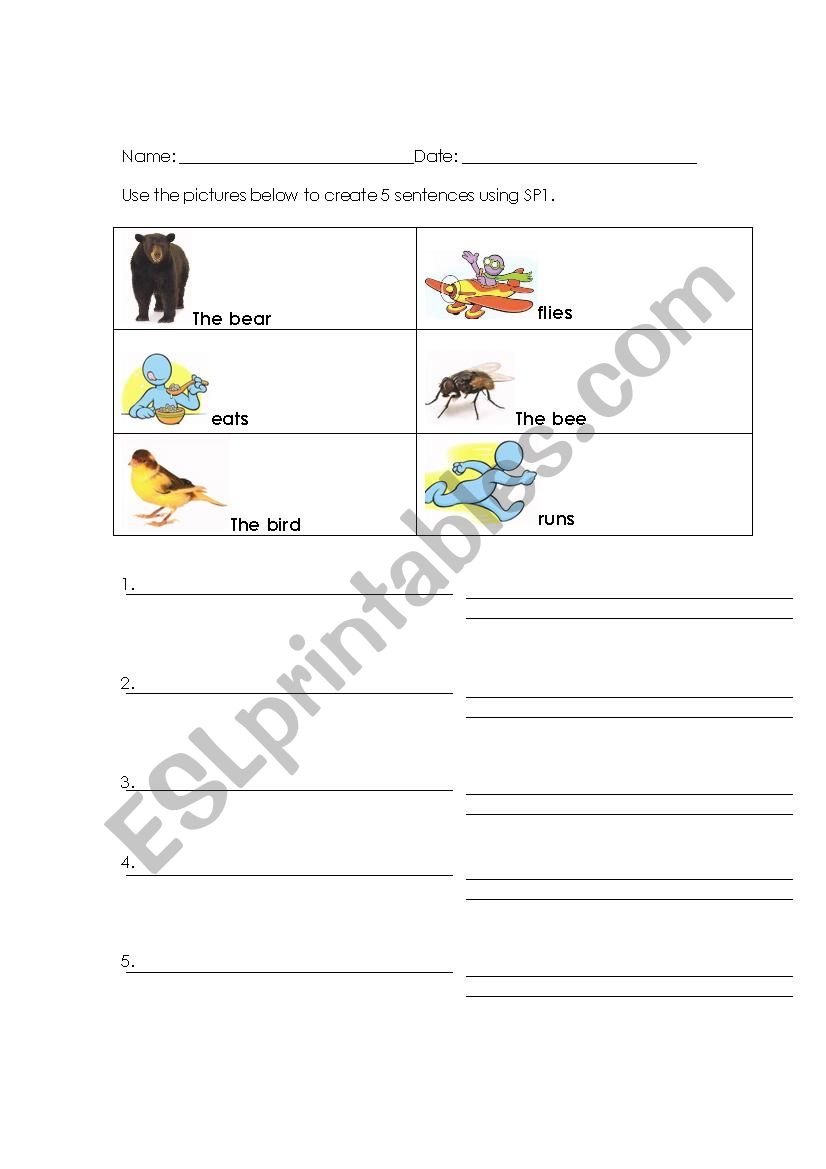 Noun-Verb Sentences 2 worksheet