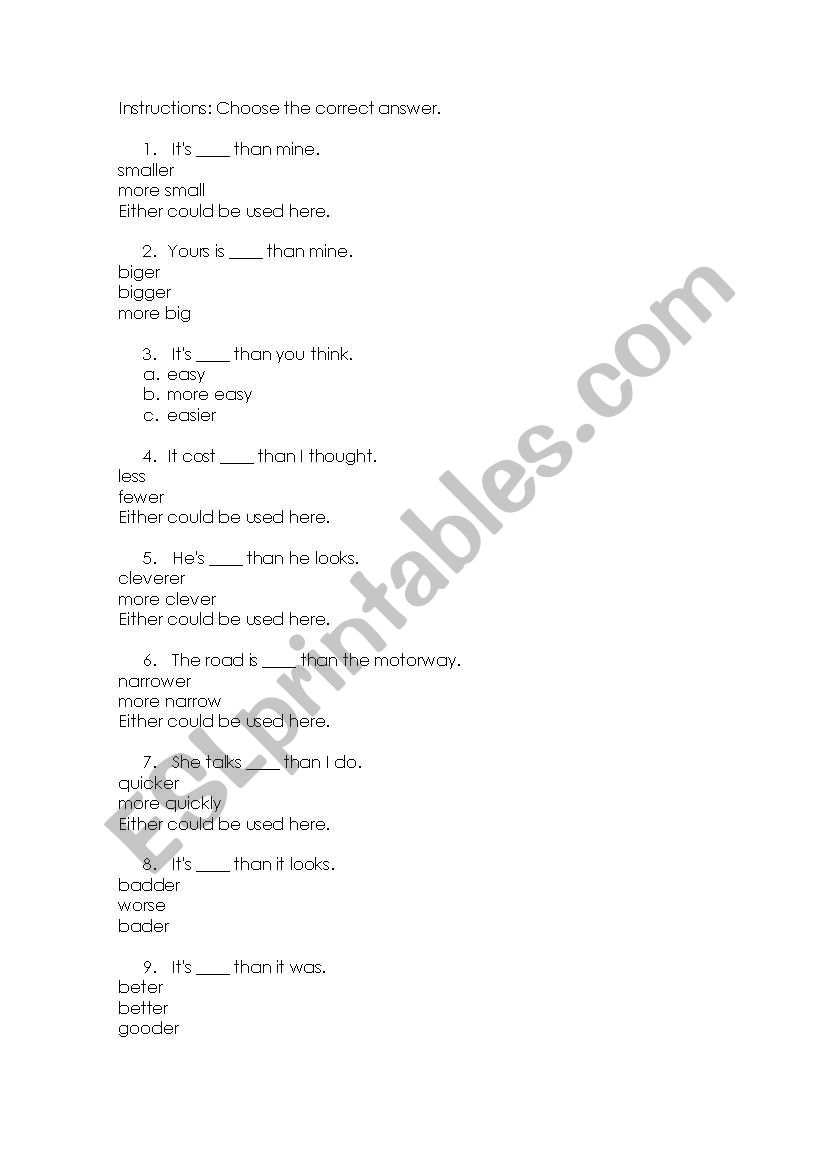 COMPARATIVES worksheet