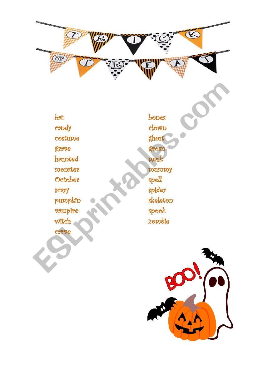 Halloween vocabulary worksheet