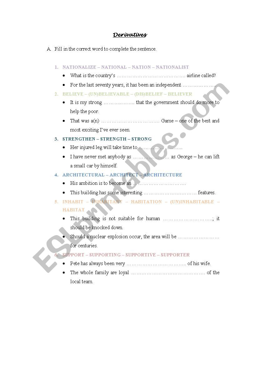 Derivatives worksheet