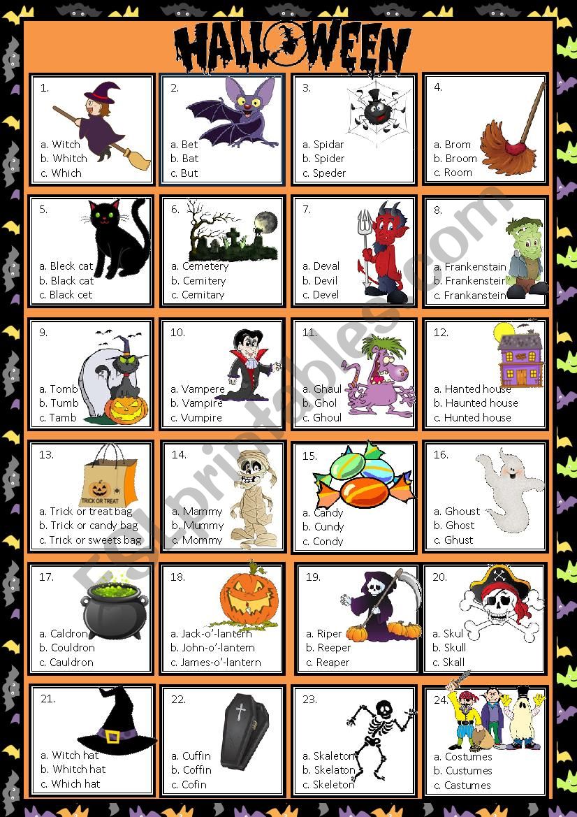 HALLOWEEN - MULTIPLE CHOICE - ESL worksheet by macomabi