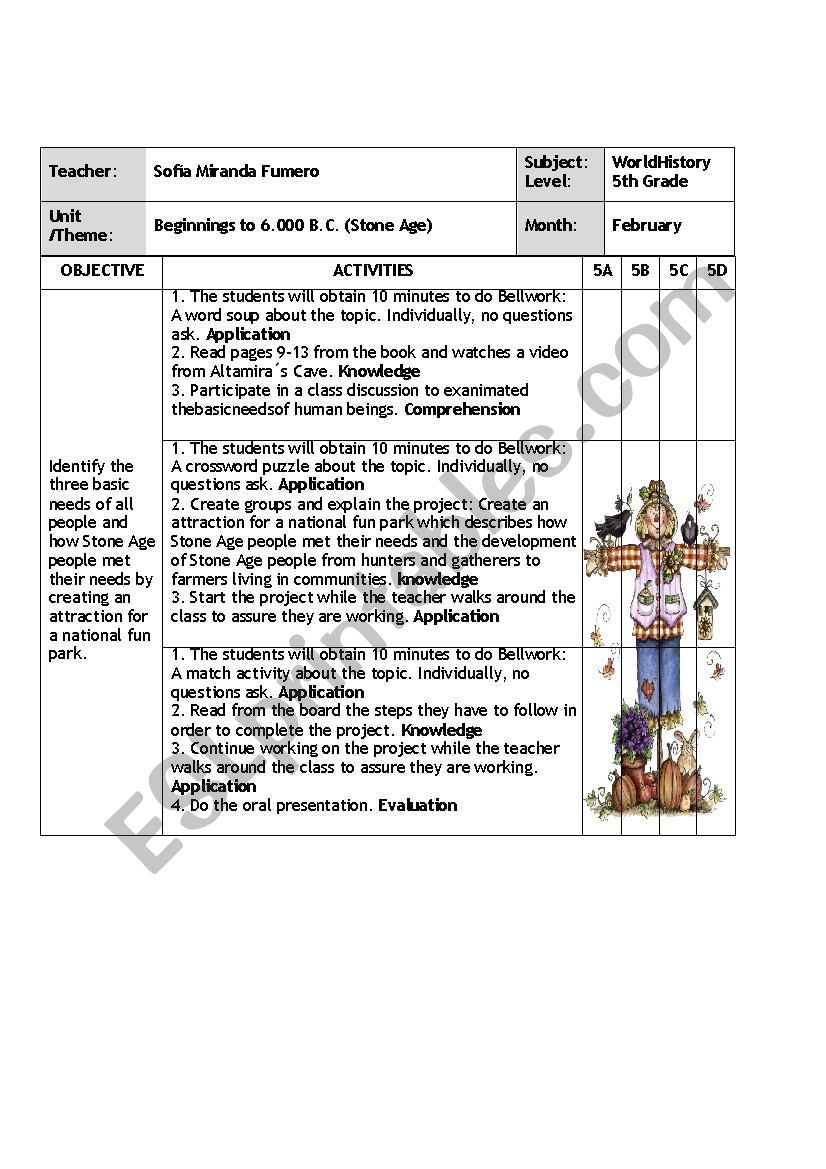 Stone Age Plan worksheet