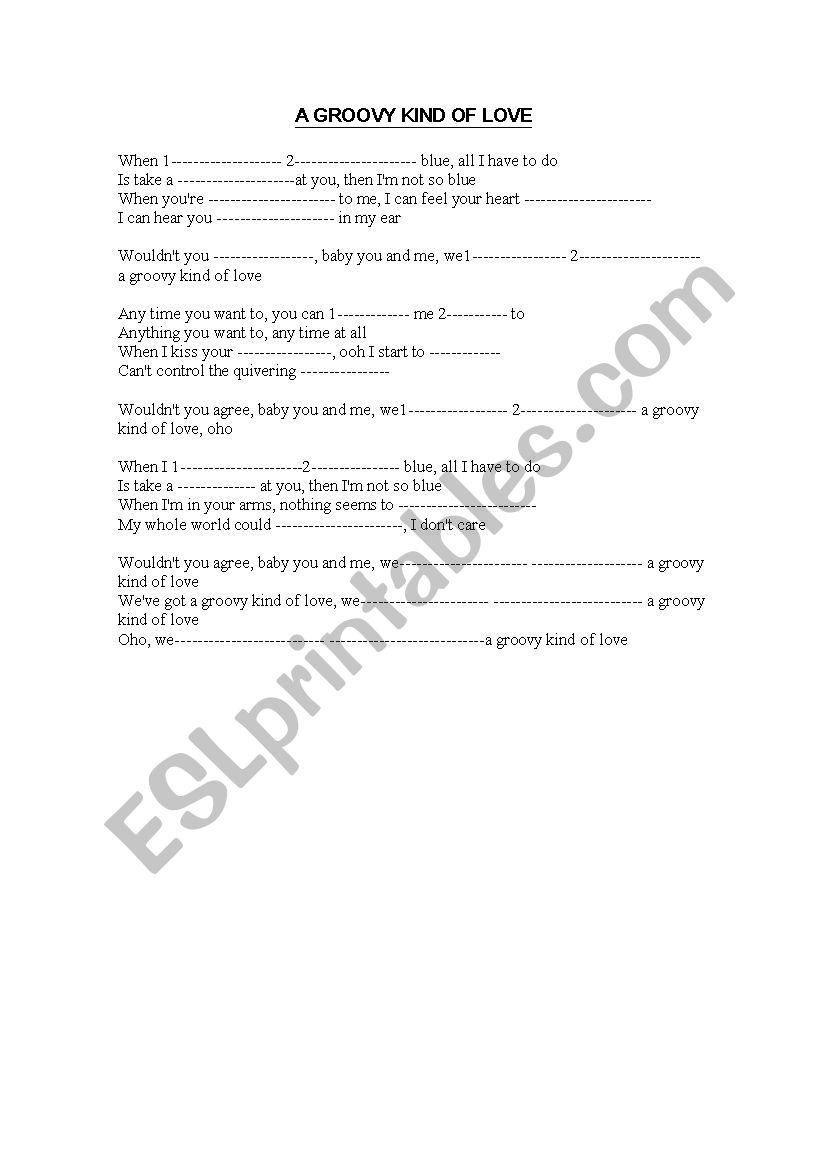 song A groovy kind of love worksheet