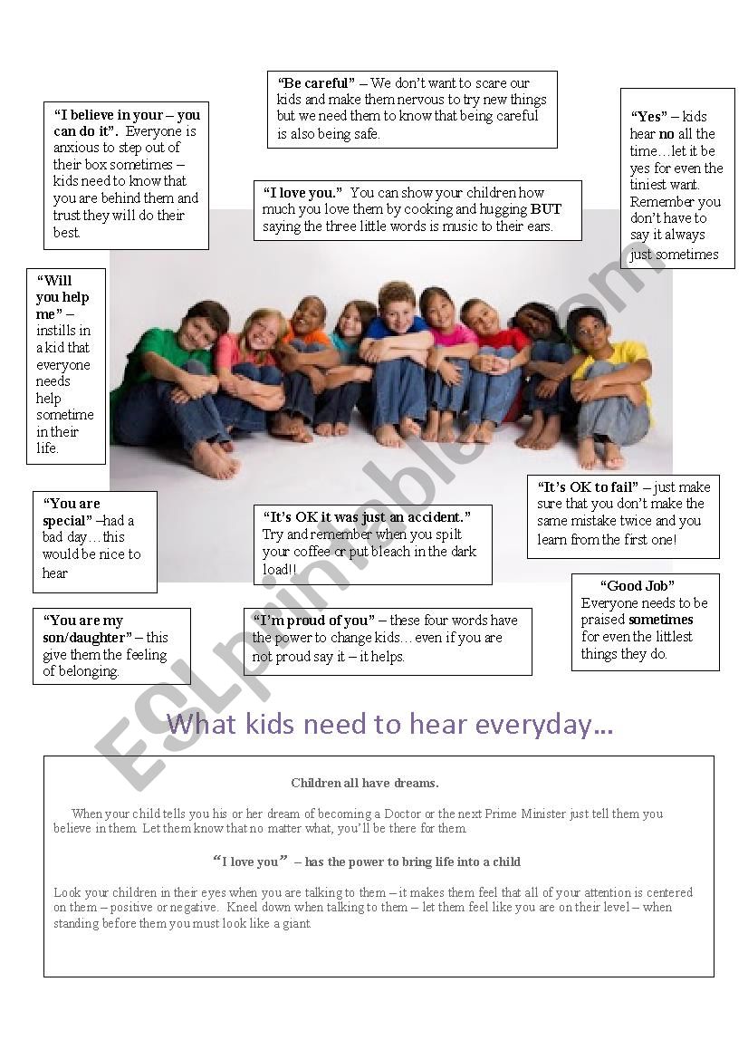 What every kid needs to hear. worksheet