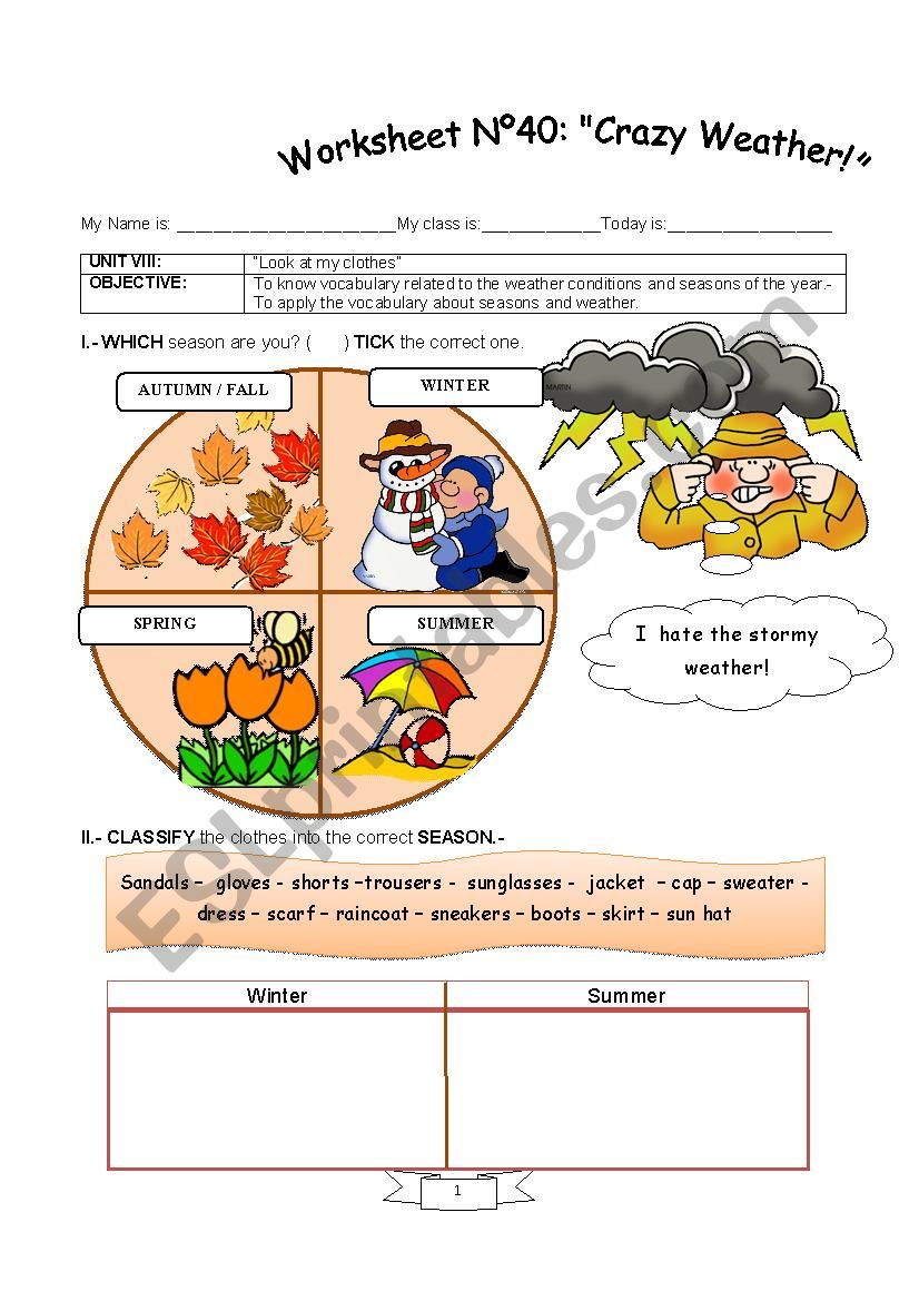 WEATHER CONDITIONS worksheet