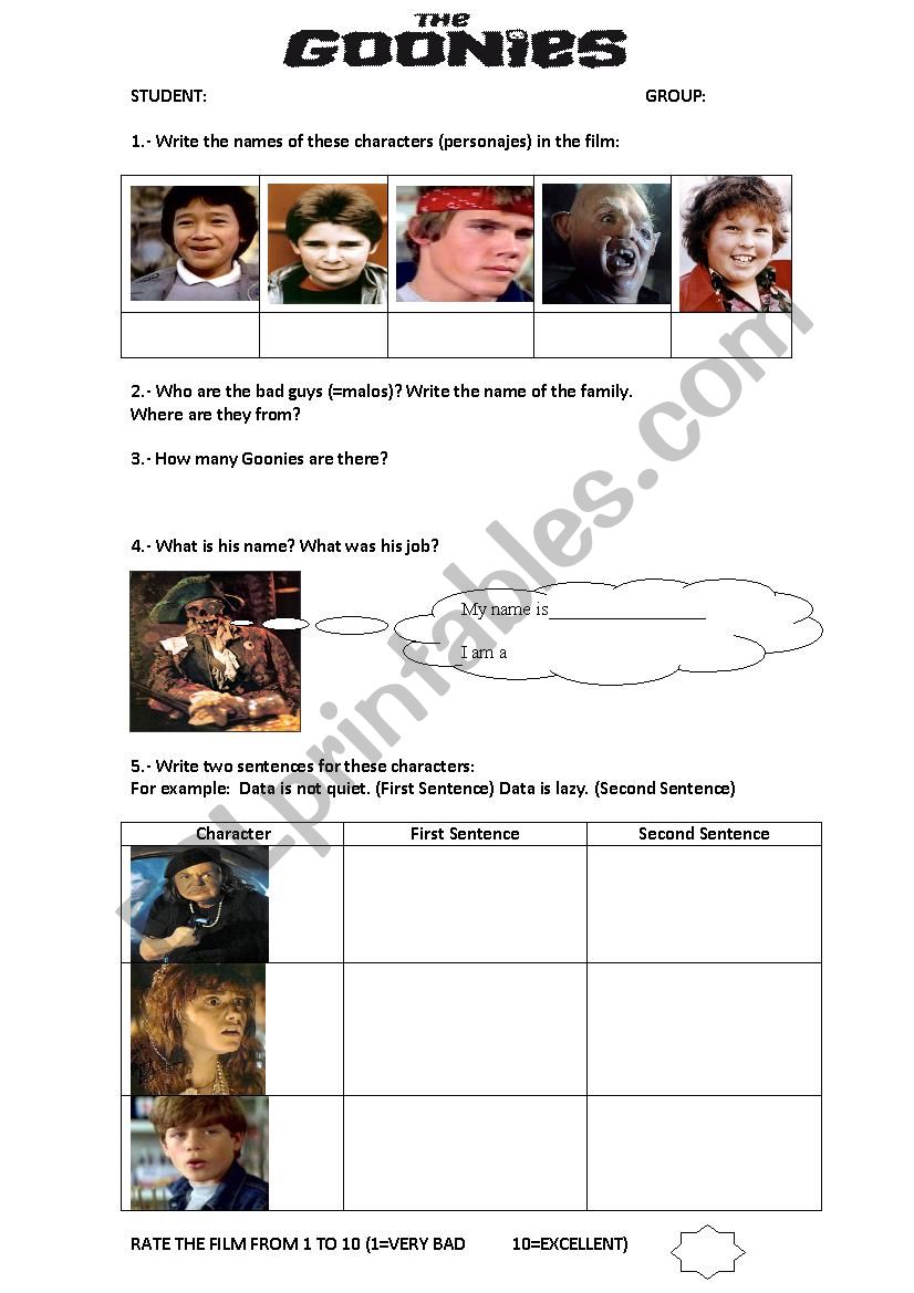 The Goonies worksheet