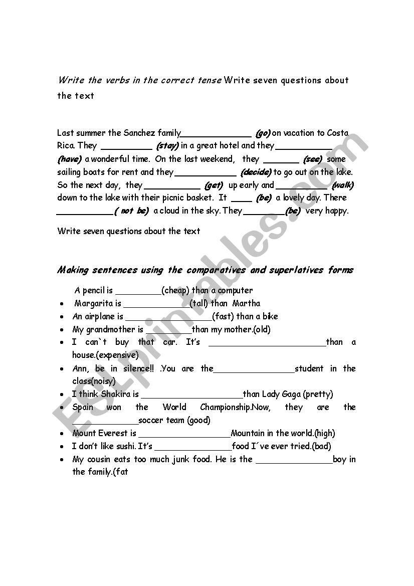 simple past and comparatives worksheet