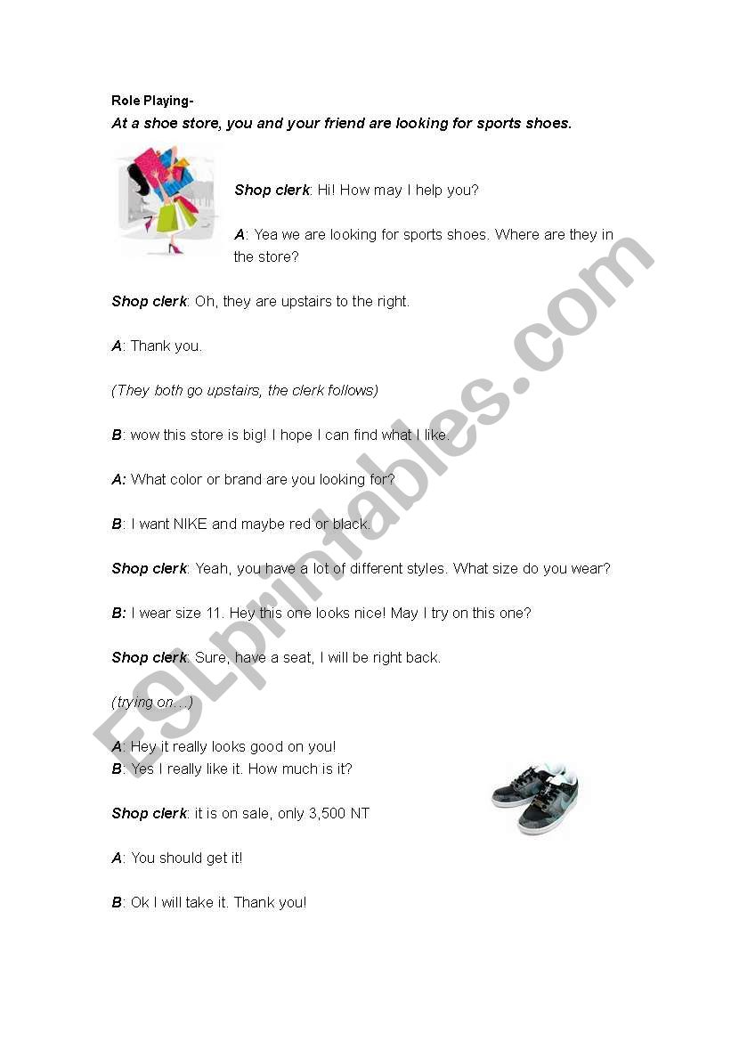 Role playing- shopping conversation