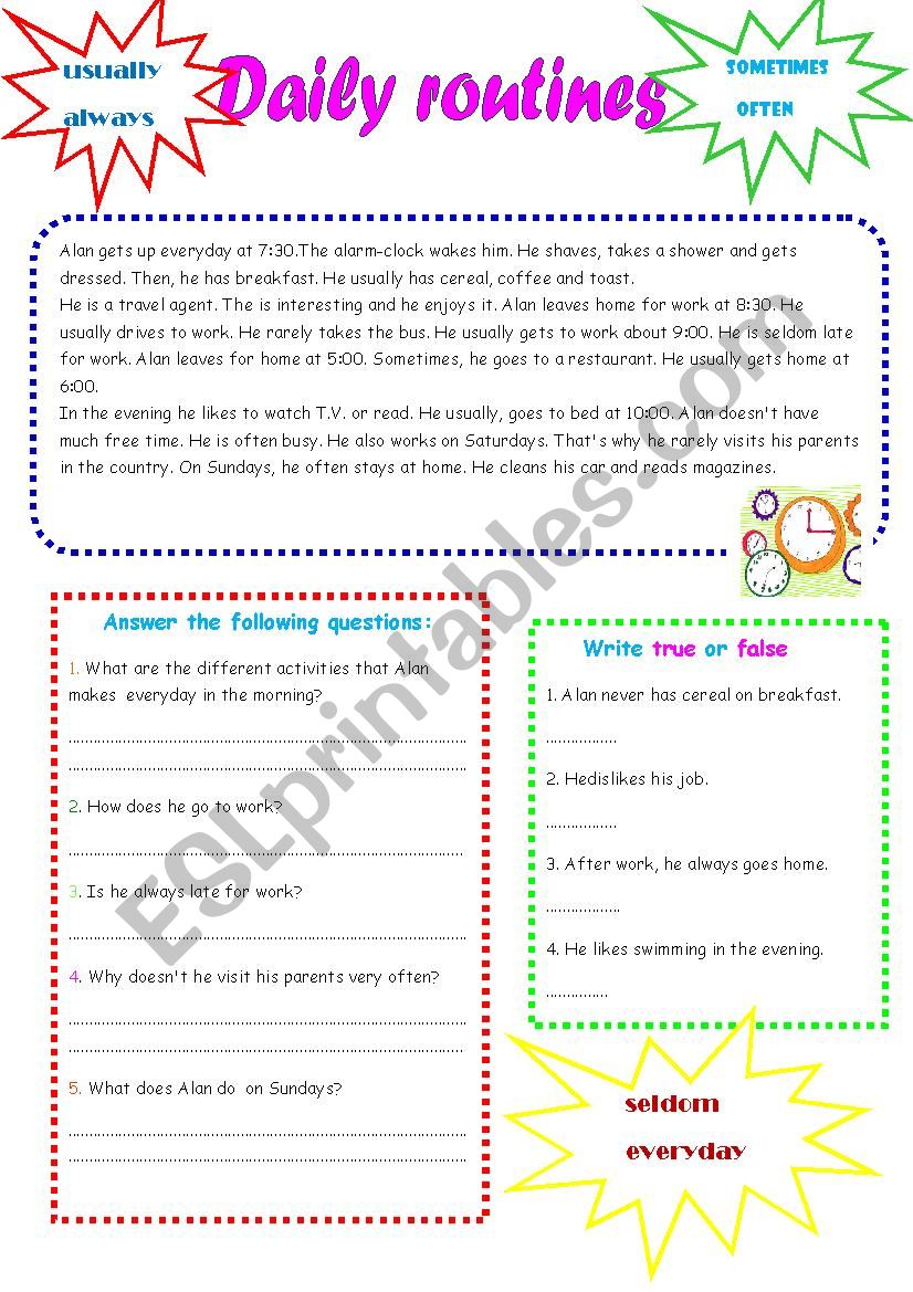 Dily routines worksheet