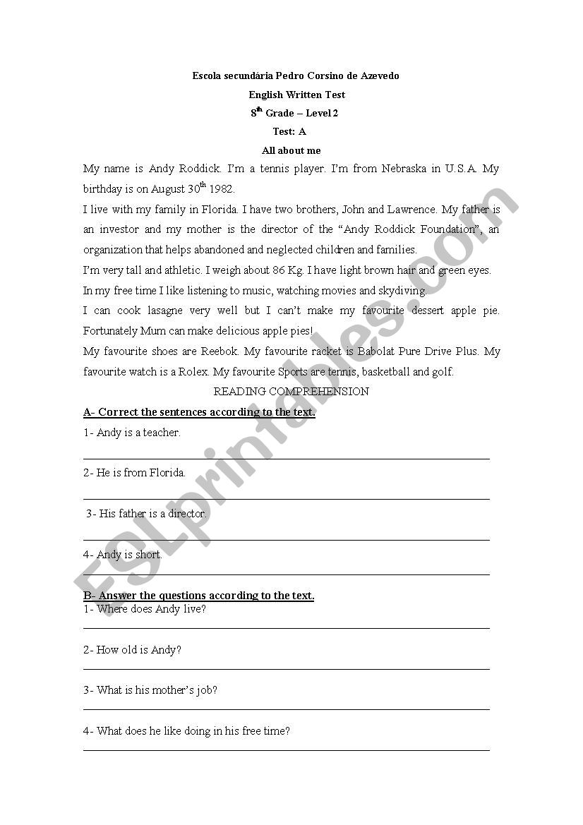 Written test worksheet