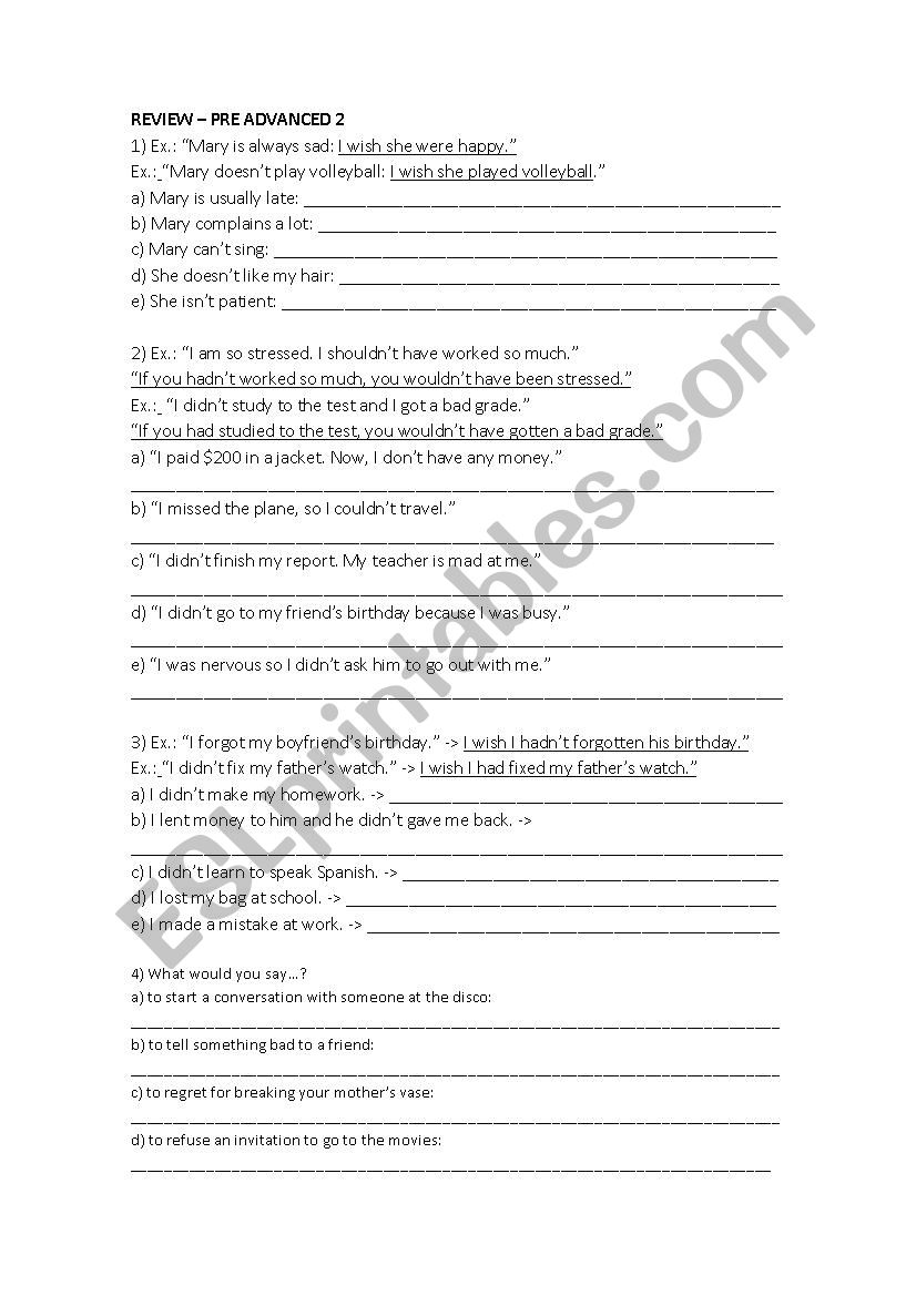 Wishes and Regrets worksheet