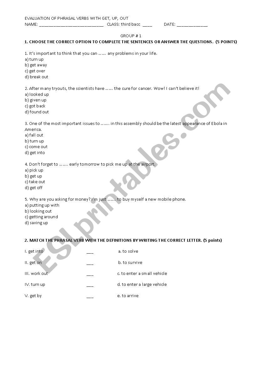 MIXED PHRASAL VERBS worksheet