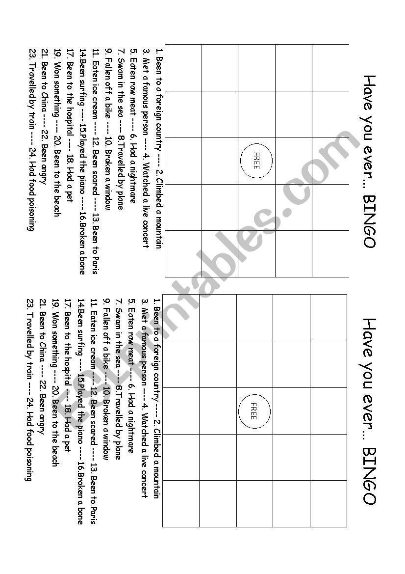 Have you ever.... BINGO worksheet