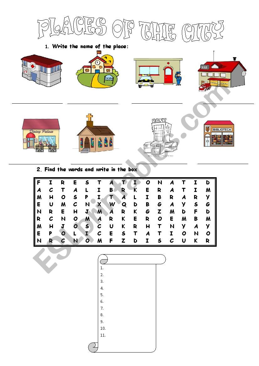 places of the city worksheet