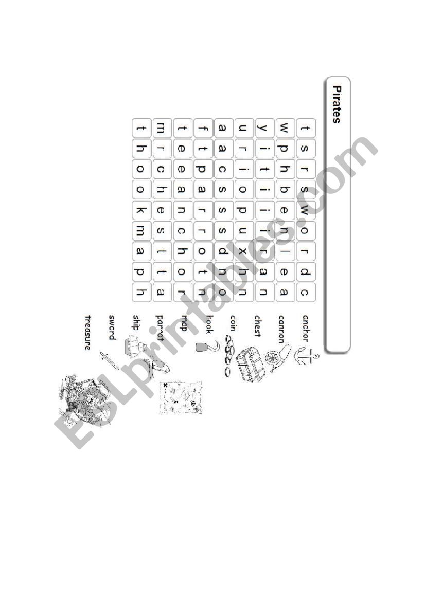 Pirate wordsearch worksheet