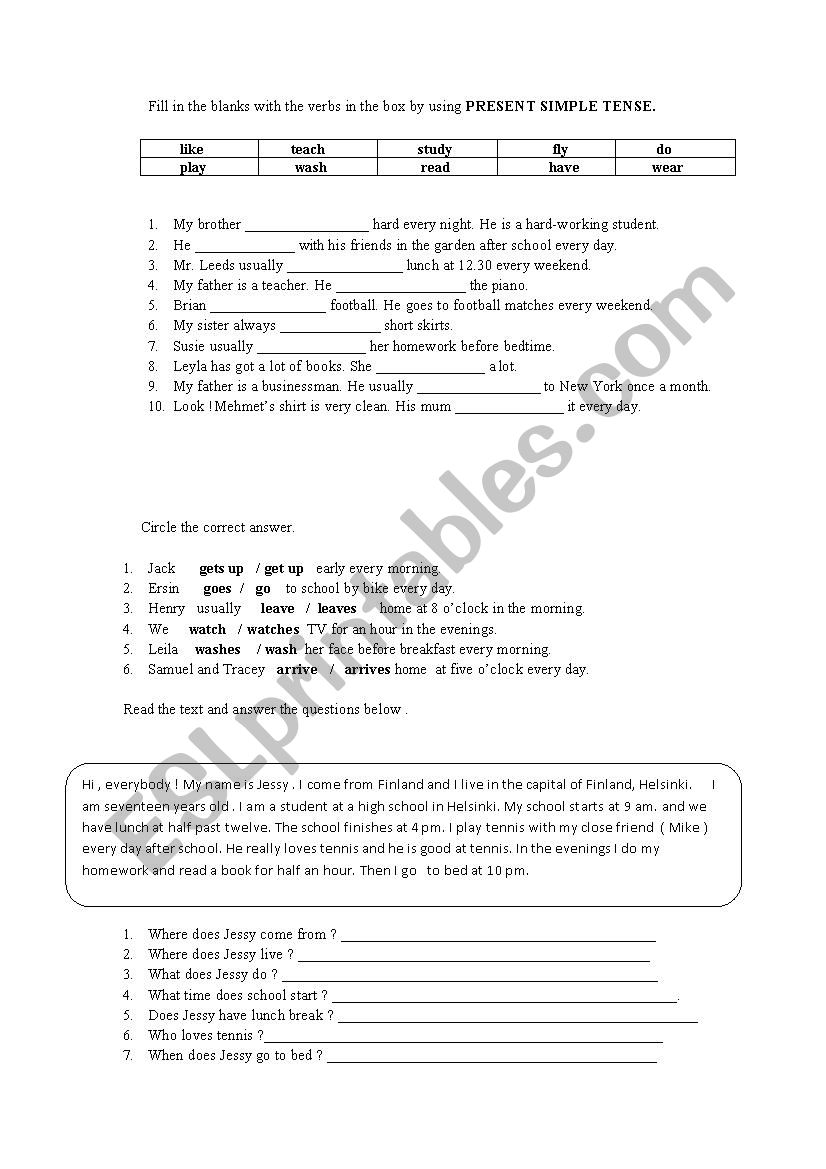 Simple Present Tense worksheet