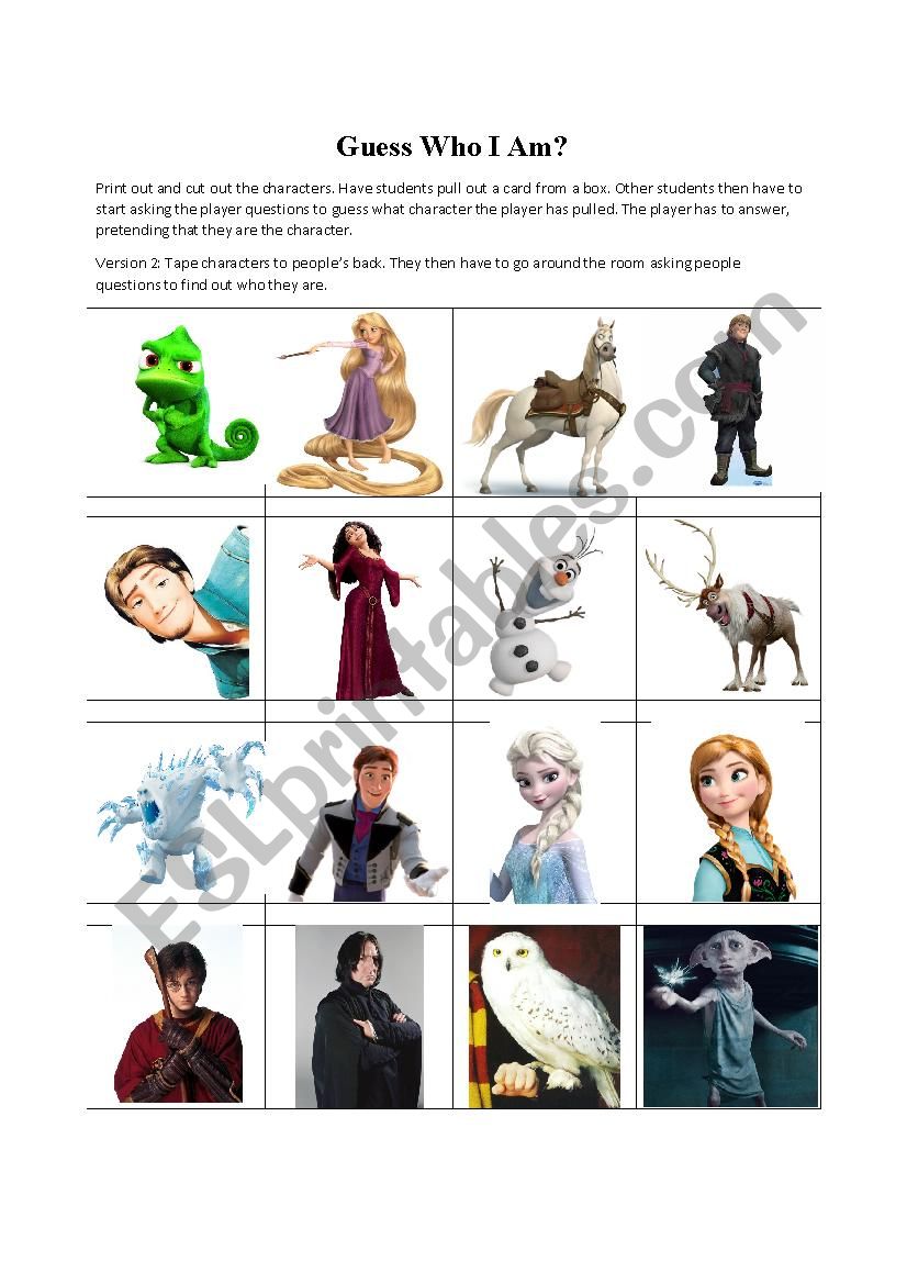 Guess Who I Am? (Tangled, Frozen, Harry Potter) Activity