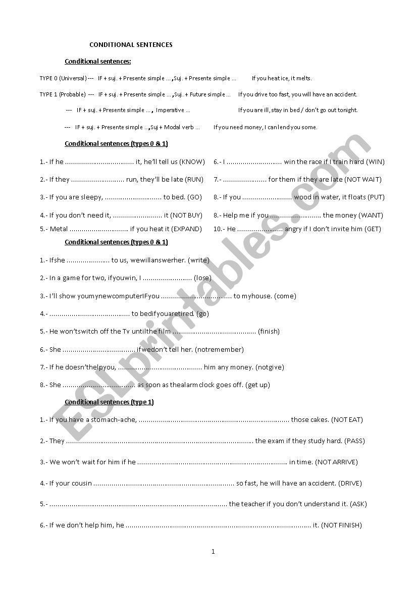 Conditional sentences worksheet